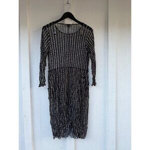 Lisa Bayne Sheer Stella Dress Black White Polka Dot Pockets Womens